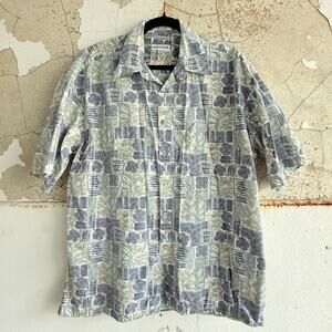 Vintage Pierre‎ Cardin Tropical Print Shirt Floral Pattern Blue Green Cotton